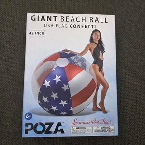 POZA Giant Beach Ball Unisex 42 Inch Red White Blue NEW USA Flag Confetti Float